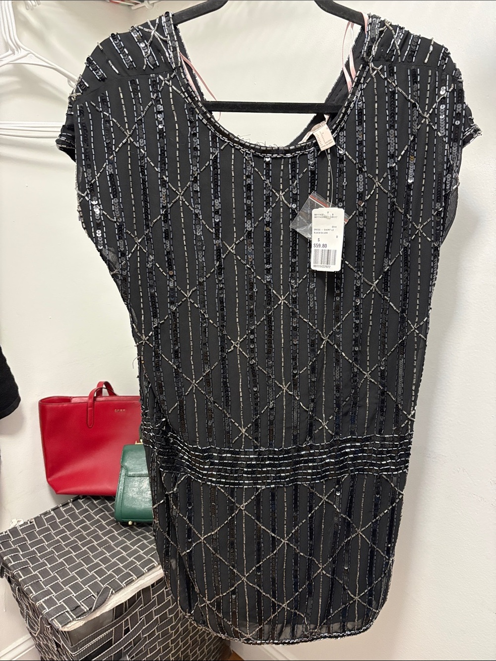 Forever 21 Black Beaded Short Sleeve Shift Dress